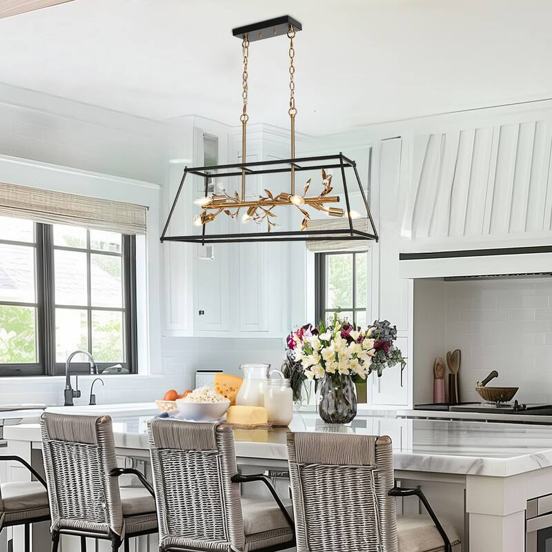 Mid-Century Modern 6-Light Crystal Chandelier Kitchen Island Lights - L 31.5" x W 11.8" x H 20.5"