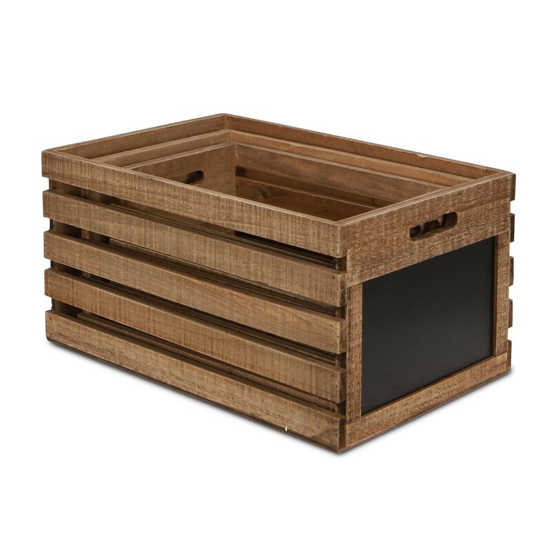 Brown Wood Slat Crate (Set of 3)