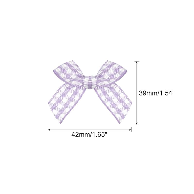 100Pcs Mini Gingham Ribbon Bow Checkered Satin Ribbon Flower Bows - Light Purple