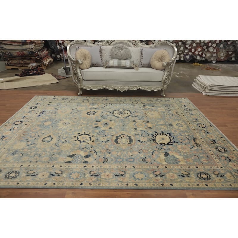 Hand Knotted Traditional Wool Blue Geometric Area Rug - 9' 8'' X 8' 0''