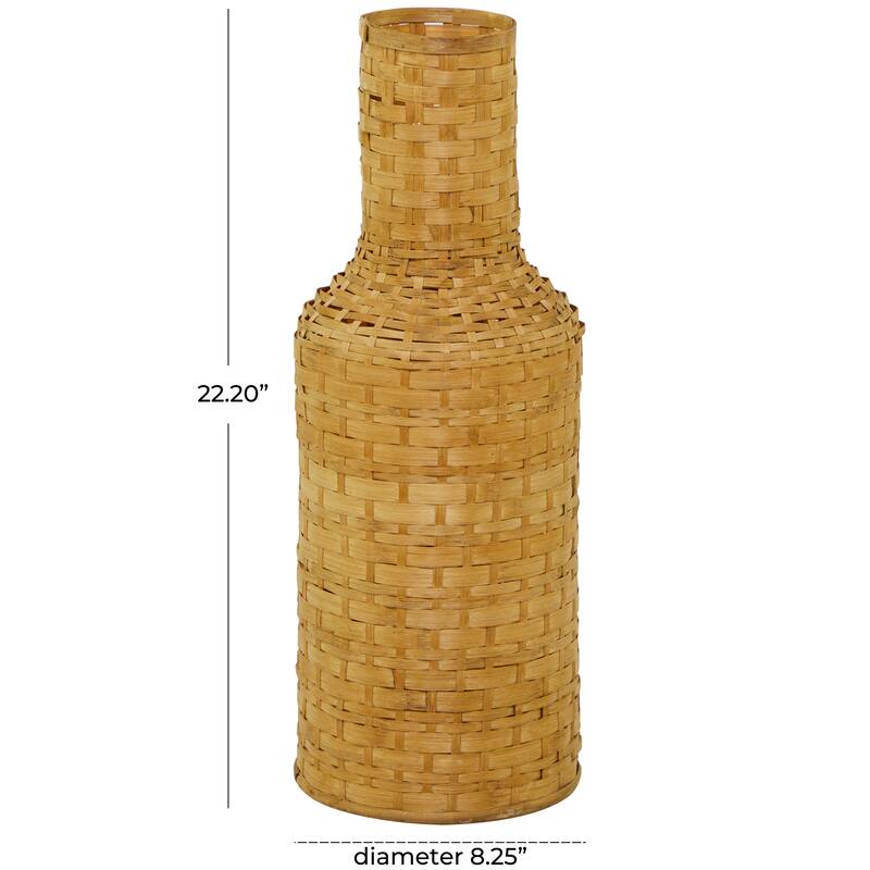 Intricately Woven Tall Bamboo Wood Floor Vase - White or Brown