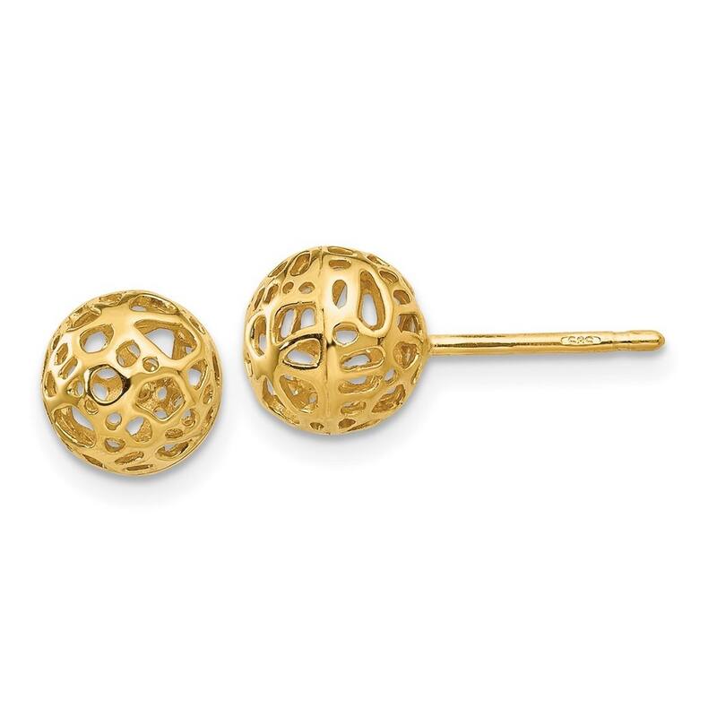 Curata 14k Yellow Gold Polished Medium Ball Post Earrings - 7.5x7.5mm