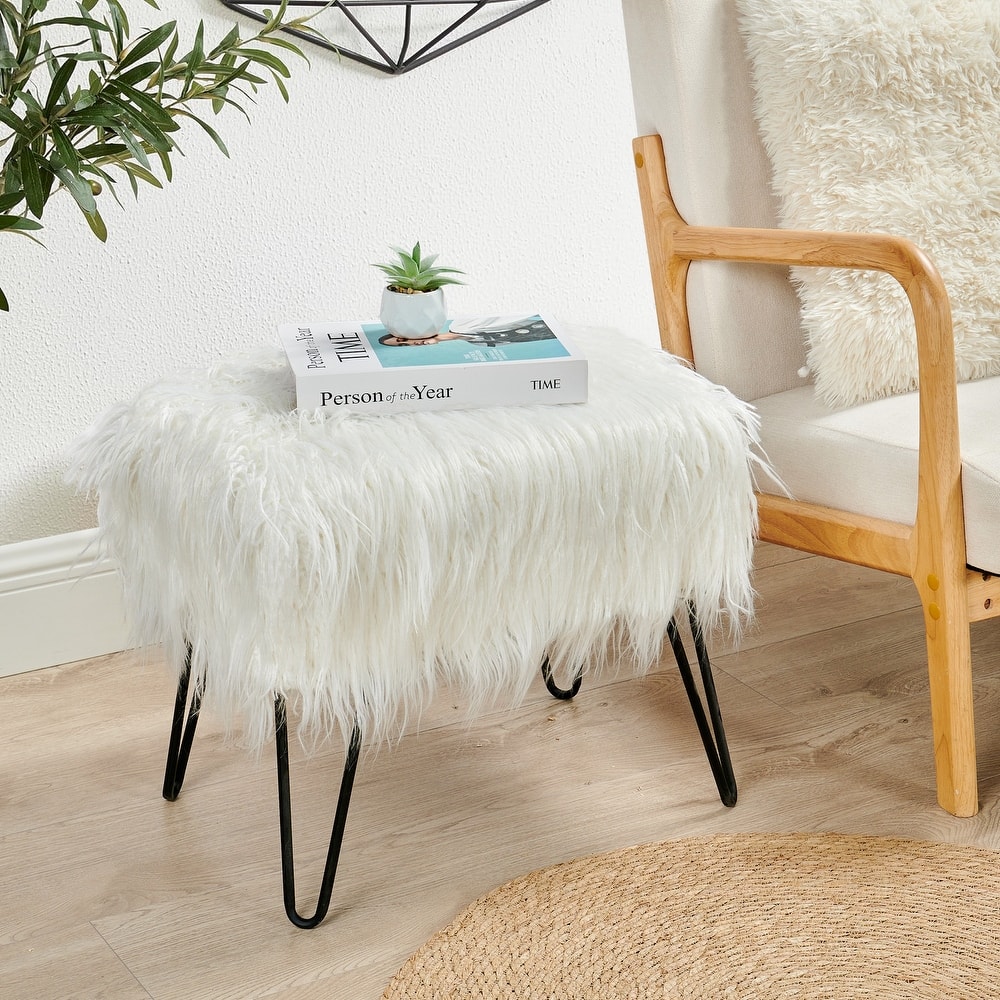 Mongolian Fauxfur Ottoman