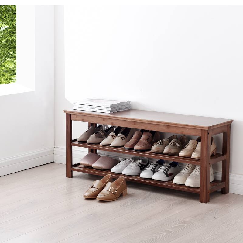 3-Tier Bamboo Shoe Rack Bench, Shoe Storage Organizer, Entryway Bench - 39.4"L x 11.2"W x 16.5"H