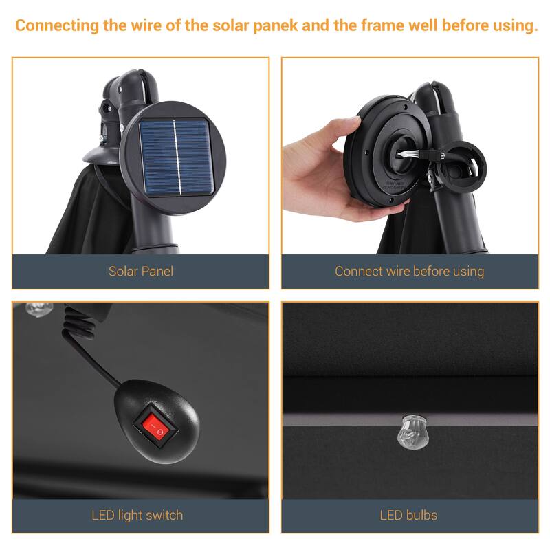 LIVOOSUN Solar Powered 8.2ft LED Patio Offset Umbrella With Base