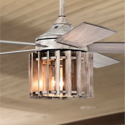 Olivia 52 Inch Distressed Wood Finish Ceiling Fan with Light