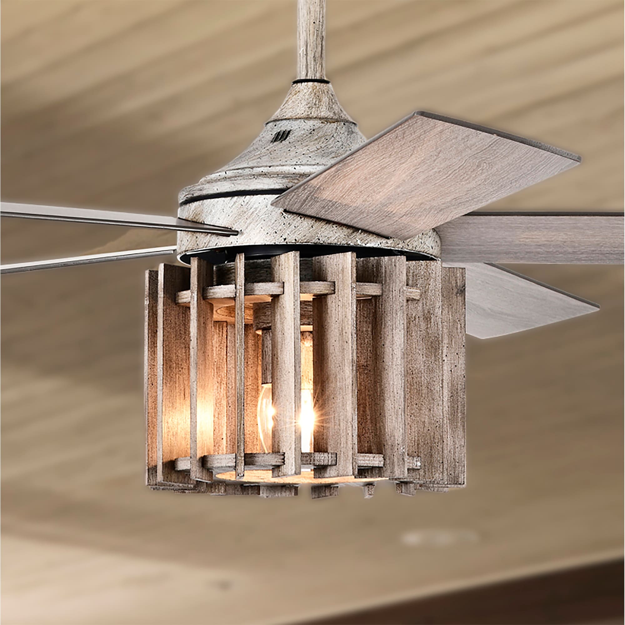 Warehouse of Tiffany Olivia 52 Inch Distressed Wood Finish Ceiling Fan with Light