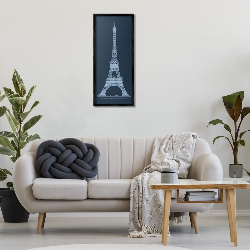 Stupell White Parisian Tower on Blue Framed Giclee Art Design By Phillipa Katz