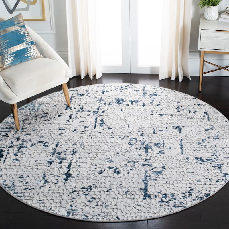 SAFAVIEH Amelia Valvi Modern Abstract Rug - 6'7" Round - Grey/Blue