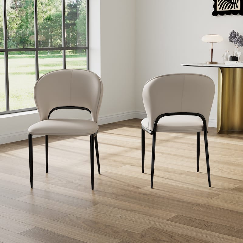Modern Fully Assembled Dining Table Chairs, Faux Leather, Light Gray, Set of 2
