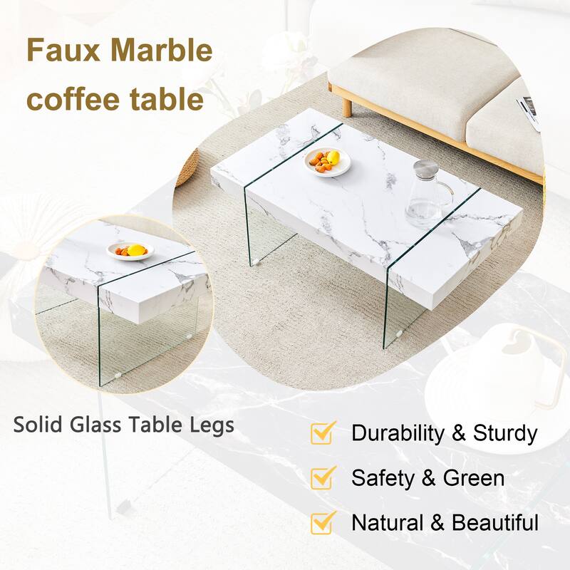 Rectangular Coffee Table with Tempered Glass Legs Wood Side Tables Wood Center Tables for Living Room Reception Room