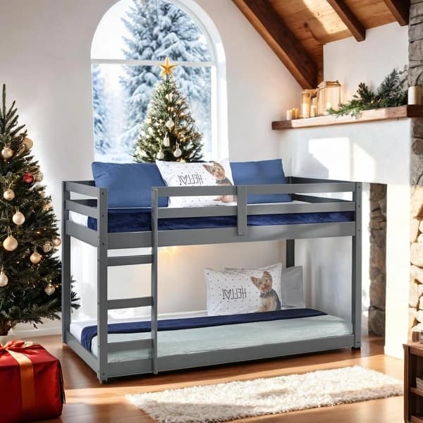 slide 2 of 7, Twin Loft Bed with Ladder & Safety Guaranteed, Grey Grey