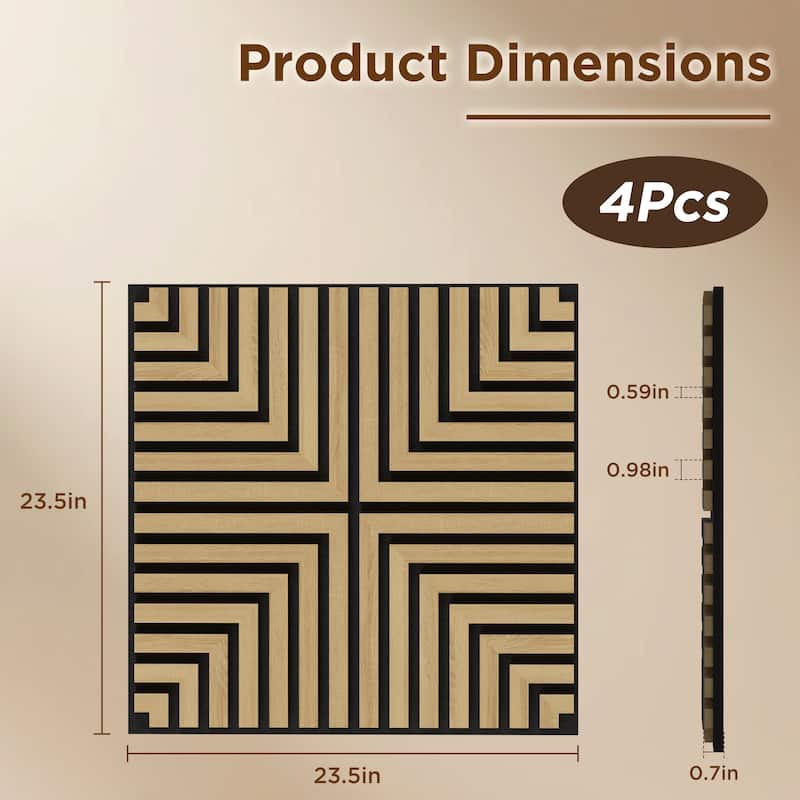 23.6" x 23.6" Wood Geometric Acoustic Wall Panels for Ceiling and Wall Decor, 4-Pack (15 sq ft)
