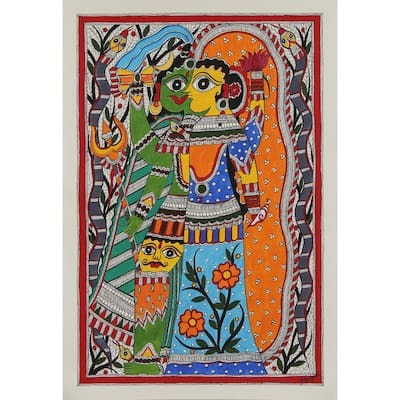 Novica Handmade Ardhnareshwar - The Divine Union Madhubani Painting