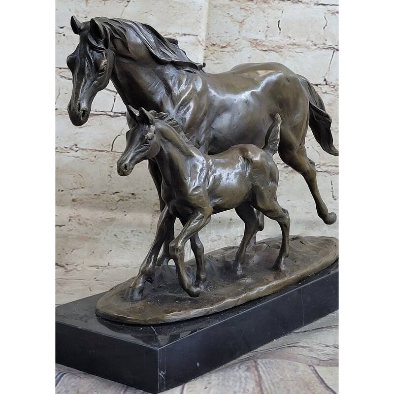 Vintage Detailed Bronze Horse Foal Figure Cast Solid Metal Statue Colt Figurine