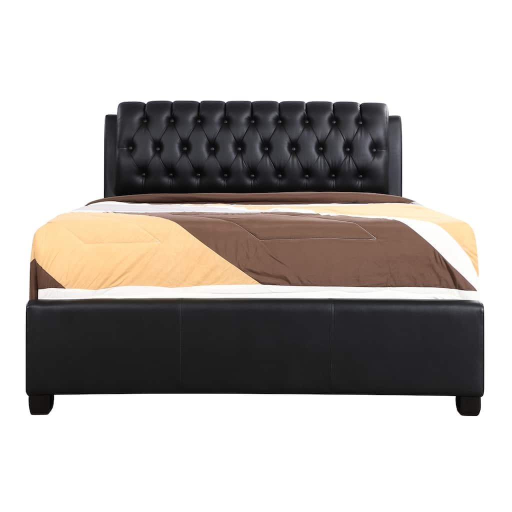 Upholstered Panel Bed - Faux Leather Headboard - Twin to King Sizes - Box Spring Required