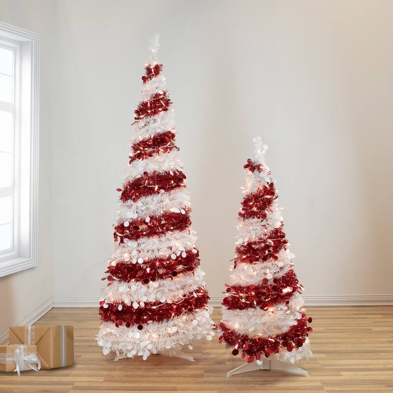 4' Pre-Lit Candy Cane Pop-Up Artificial Christmas Tree, Clear Lights - 4 Foot