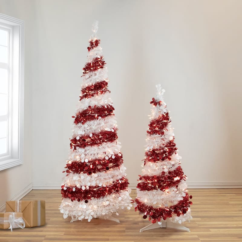 6' Pre-Lit Candy Cane Pop-Up Artificial Christmas Tree, Clear Lights - 6 Foot
