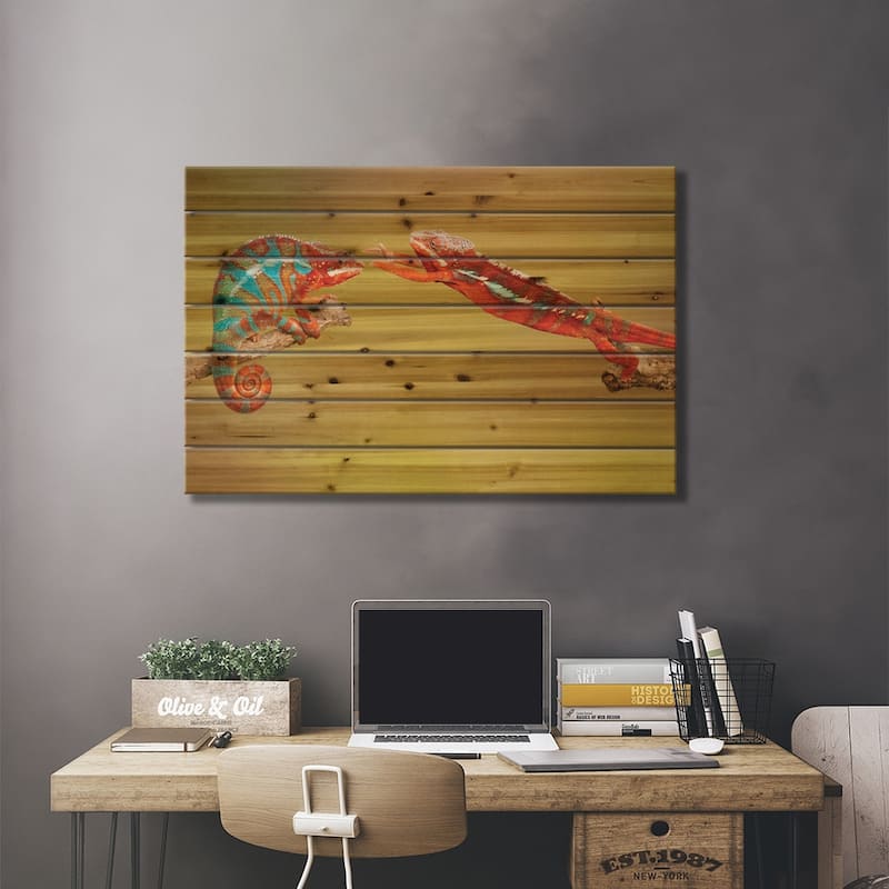 Panther Chameleons Print On Wood by Milan Zygmunt - Multi-Color