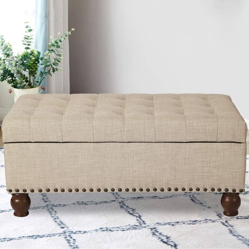 Rectangle Tufted Lift Top Storage Ottoman - Beige