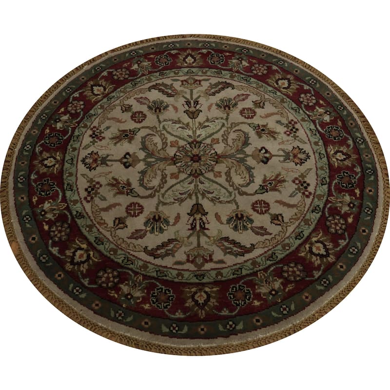 Hand Knotted Oriental 100% Wool Carpet Traditional All-Over Beige & Ivories Agra Area Rug - 4' 2'' X 4' 2''