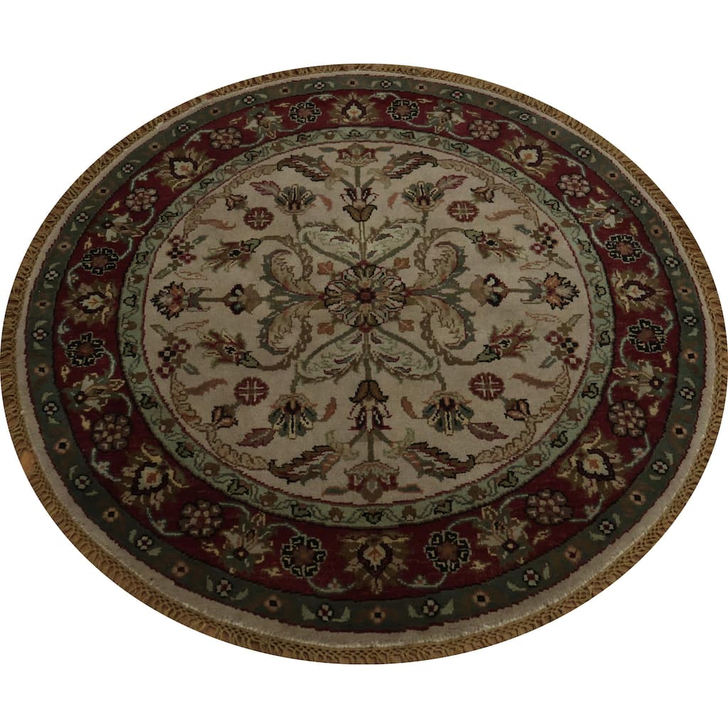 Hand Knotted Oriental 100% Wool Carpet Traditional All-Over Beige & Ivories Agra Area Rug - 4' 2'' X 4' 2''