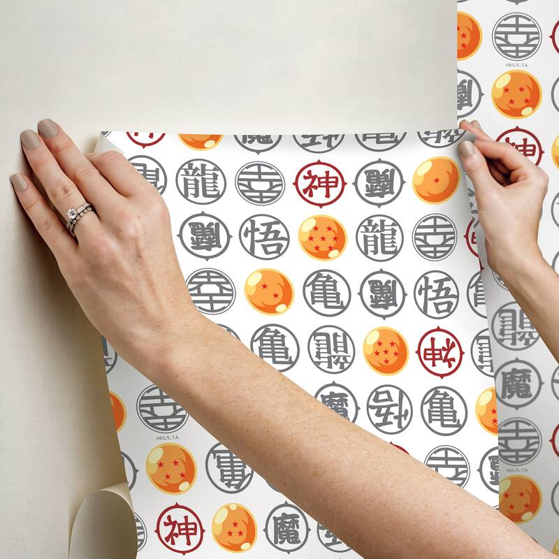 RoomMates Dragon Ball Z Symbols White Peel and Stick Wallpaper - N/A