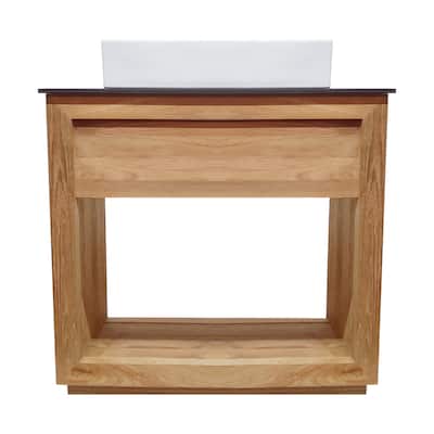 Rennes 36" Reclaimed Wood Vanity in Natural Teak with Slate Countertop and Single Hole Vessel Sink