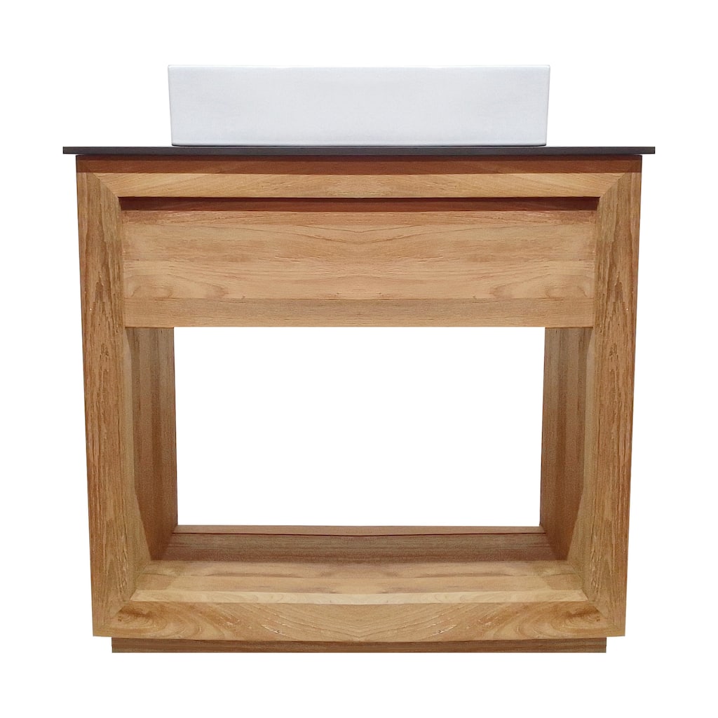 Rennes 36" Reclaimed Wood Vanity in Natural Teak with Slate Countertop and Single Hole Vessel Sink