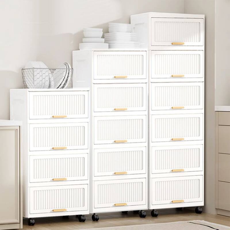 Kitchen Cabinet, Flip Open Storage Box With Wheels, Movable Storage Cabinet, Kitchen Shelf, Movable Storage Box-White
