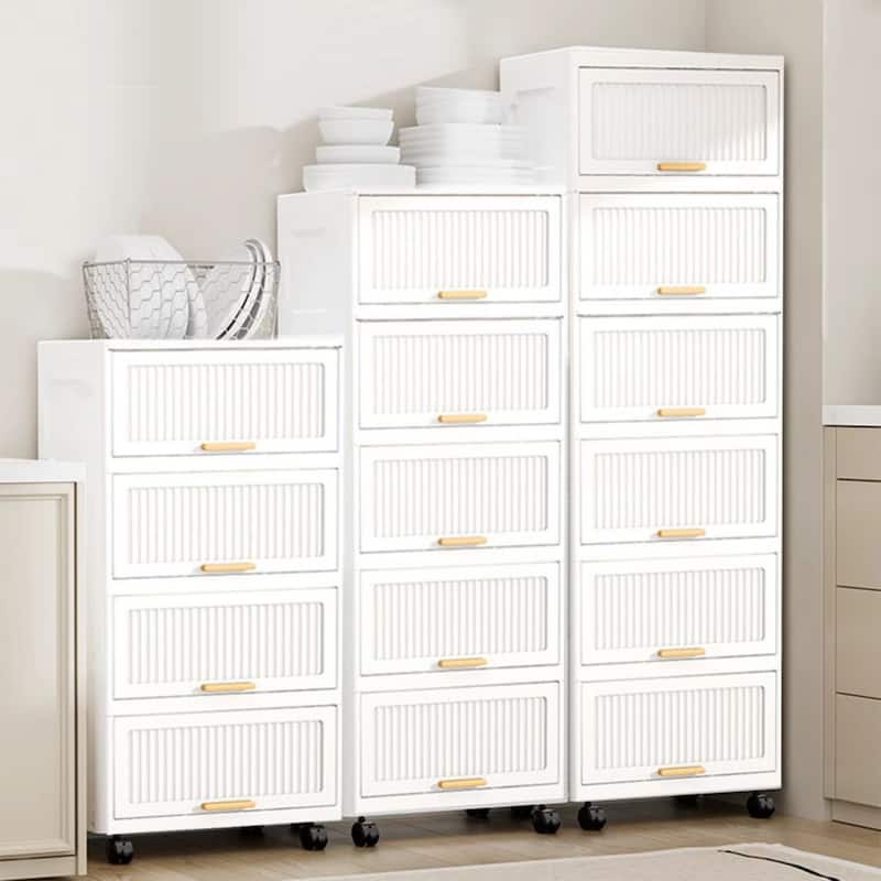 Kitchen Carts, Flip Open Storage Box With Wheels, Movable Storage Cabinet, Kitchen Shelf, Movable Storage Box-White