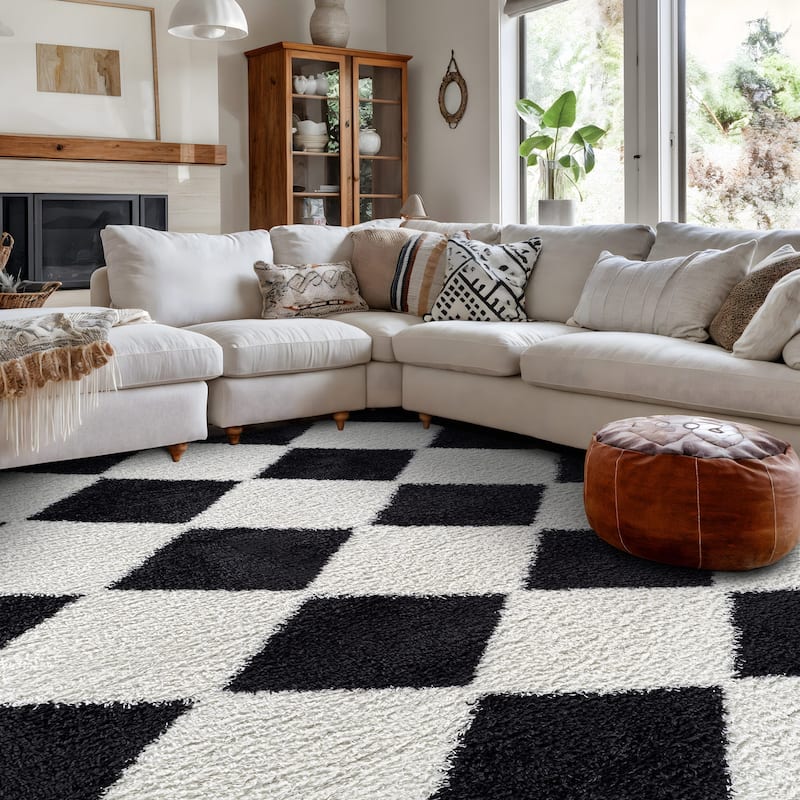 Diamond Wave Shag Rug - Cozy Feel for Living Room, Bedroom, or Entryway - Anthracite Dark Gray - Medium Pile