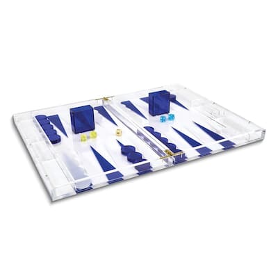 Curata Lucite Blue and White Backgammon Set