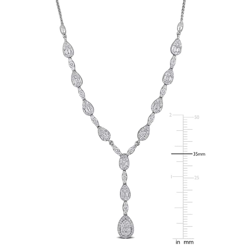 Miadora 14k White Gold Diamond Lariat Necklace 1 3/4ct TDW 16+1" or 17"