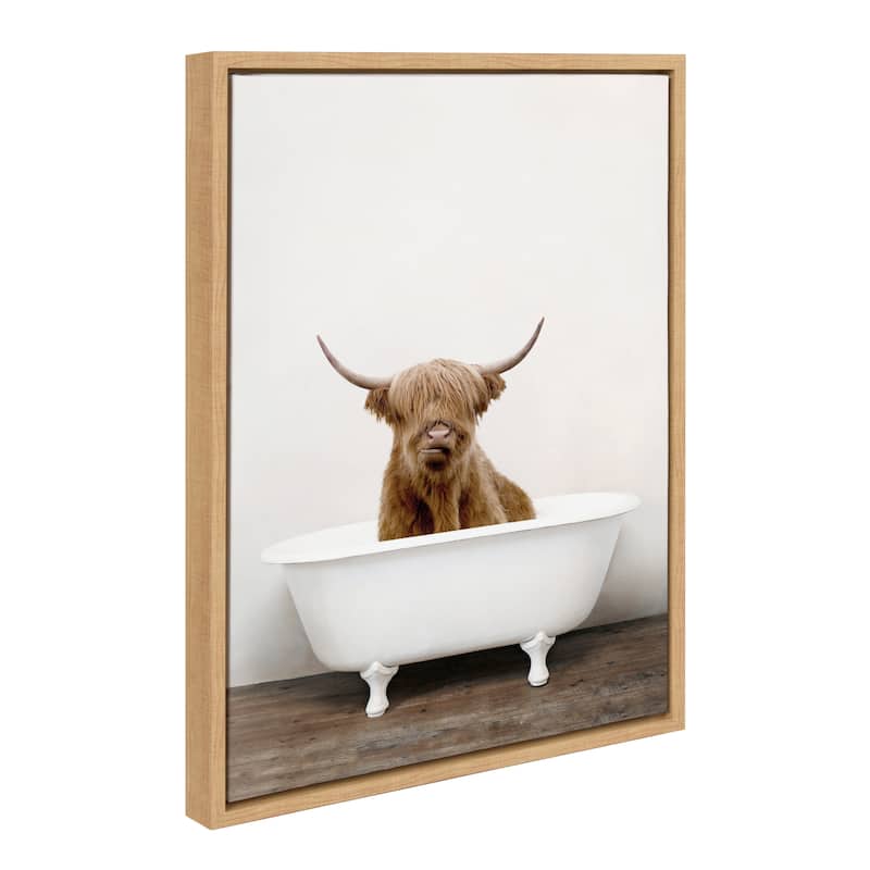 Kate and Laurel Sylvie Highland Cow Tub Framed Canvas by Amy Peterson