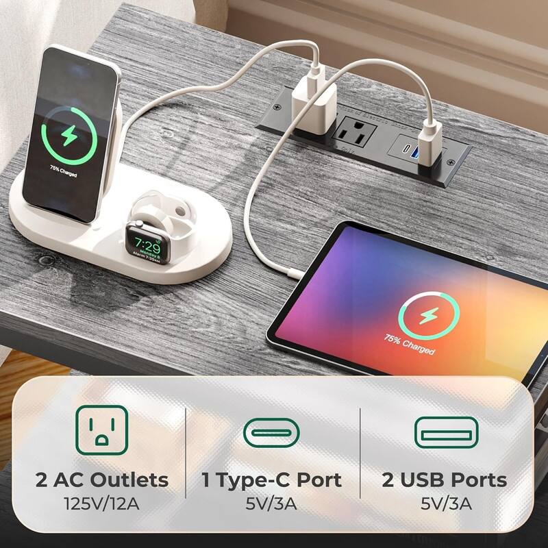 2 Drawer Night stand with Charger Station and LED Lights