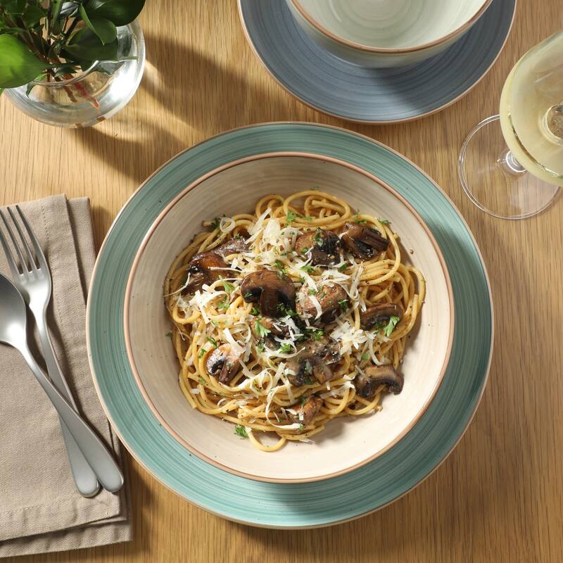 Gibson Home Stonebury 16 Piece Plates and Bowls - Handpainted Stoneware Dinnerware Set - Service for 4