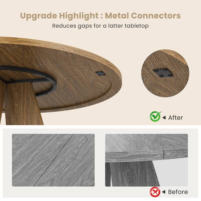 47" Round Dining Table for 4-7 People, Modern Wood Kitchen Table with Metal Base, Large Round Dinner Table