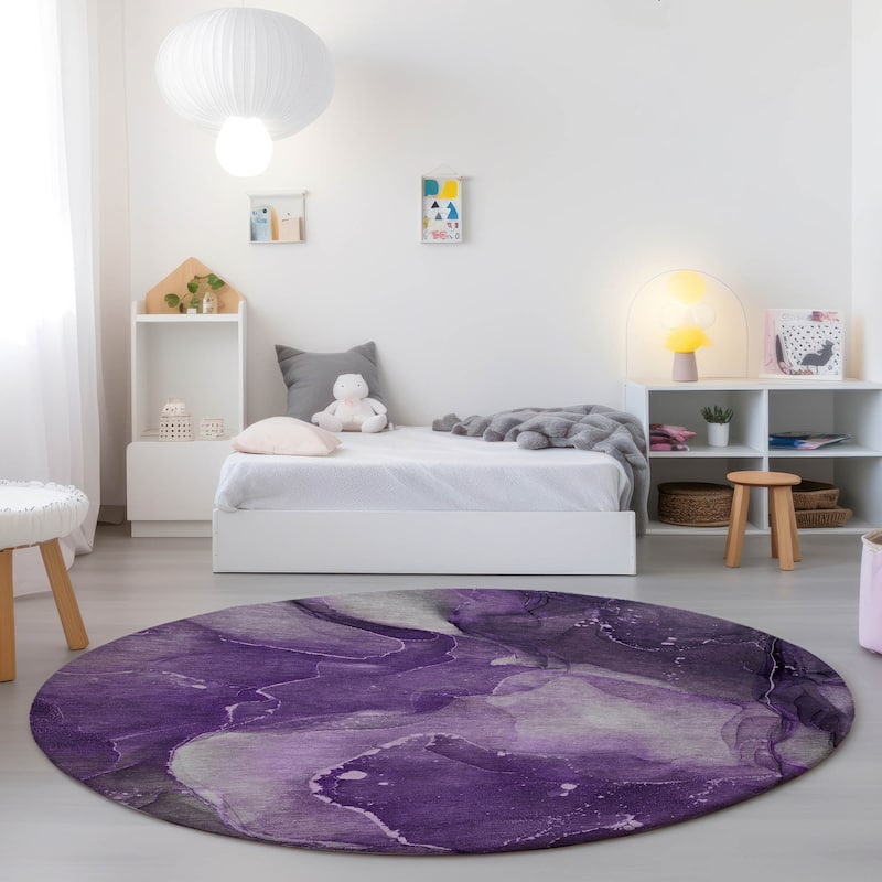Machine Washable Indoor/ Outdoor Abstract Chantille Rug - 8' x 8' - Purple
