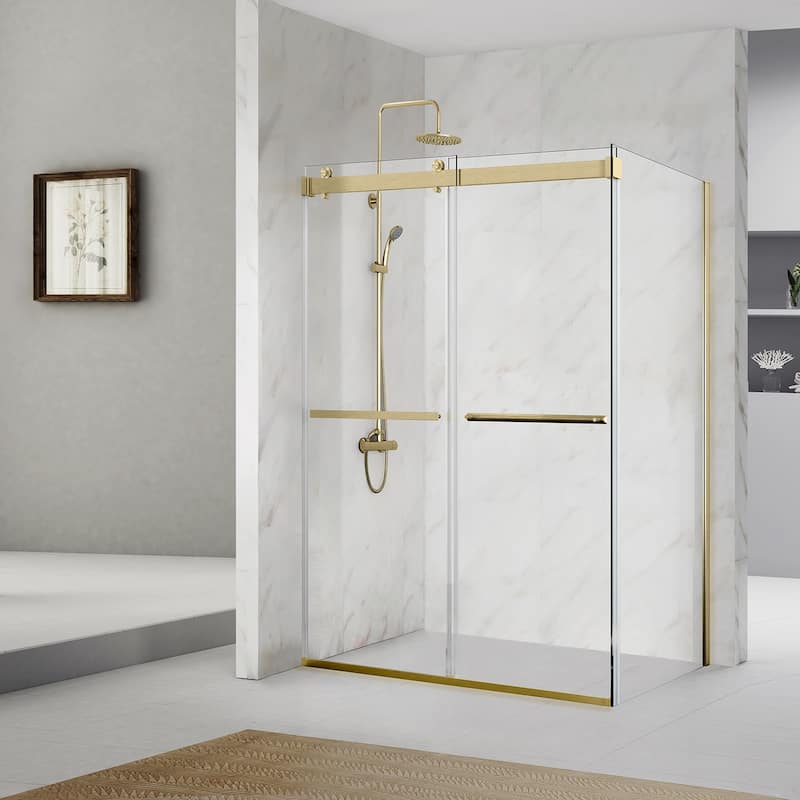 Spezia 60"W x 76"H Sliding Frameless Shower Enclosure,Brushed Gold