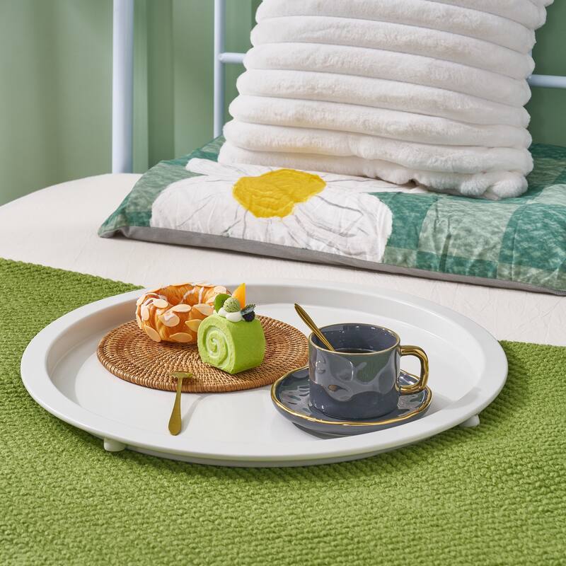 VECELO Small Round Side Table with Removable Tray & Fabric Storage Bin Easy 5-Min Assembly for Living Room Bedroom