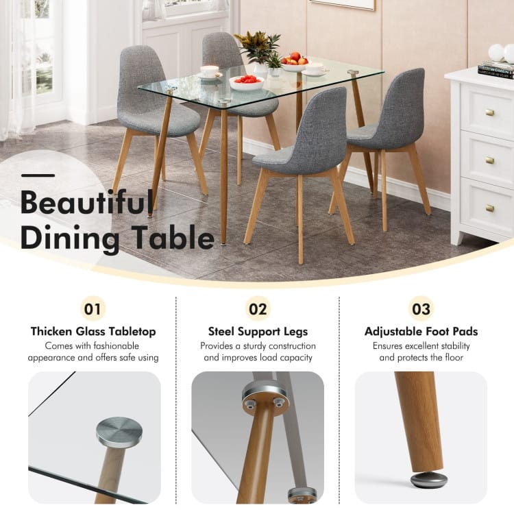 4Pcs Modern Dining Chair Set with Wood Legs and Fabric Cushion Seat - 20" x 18.5" x 33" (L x W x H)