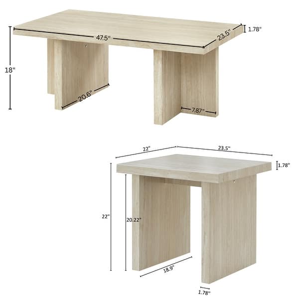 dimension image slide 1 of 2, Roundhill Furniture Mchome 3-Piece Coffee Table Set, Coffee Table and Two End Tables
