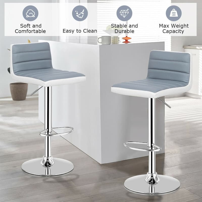 Set of 2 Adjustable PU Leather Bar Stools - 14.5" x 17" x (31" - 39") (W x D x H)