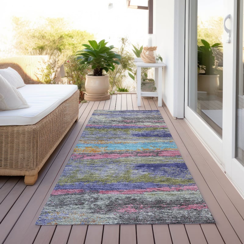 Machine Washable Indoor/ Outdoor Abstract Modern Chantille Rug - Lavender - 2'3" x 7'6"