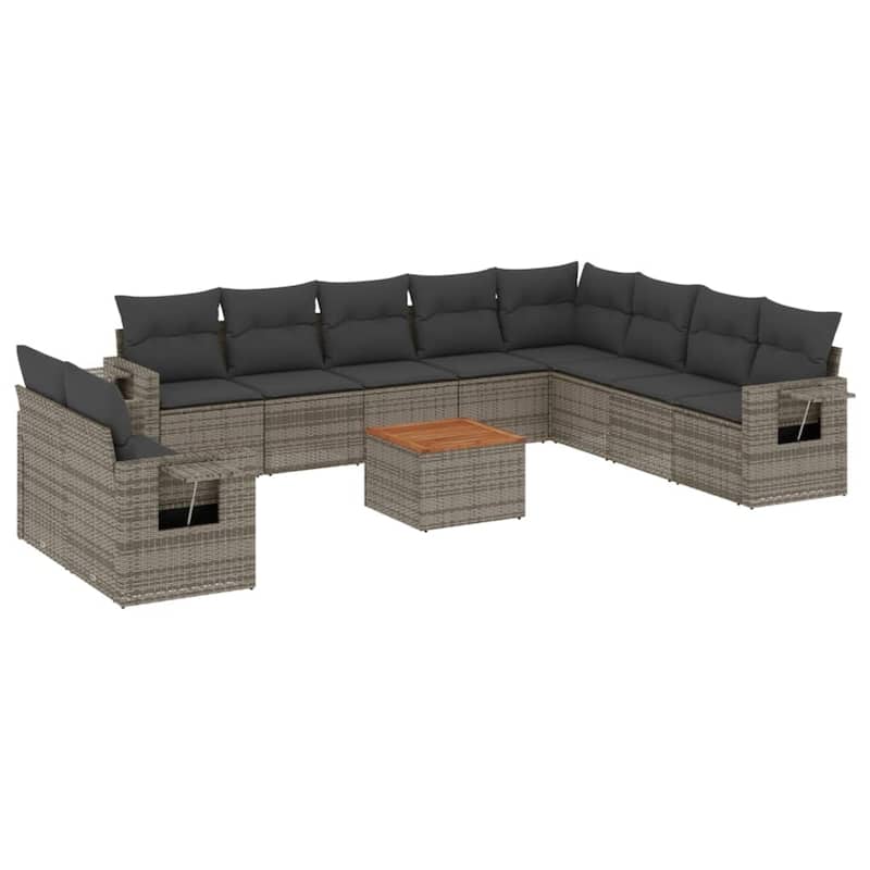 vidaXL Garden Sofa Set 11 Piece with Cushions Outdoor Sofa Set Poly Rattan - 21.7 x 21.7 x 14.6 in (W x L x H)