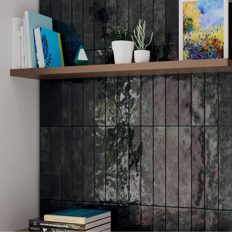 Merola Tile Menorca Forest Black 2-1/2" x 12-7/8" Ceramic Wall Tile