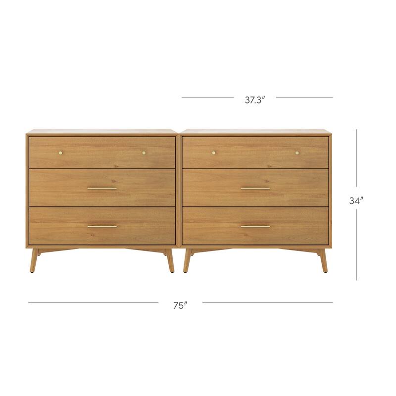 Harper Mid Century Modern Dresser, Solid Wood Dresser for Bedroom with 3 Drawers and Metal Drawer Pulls