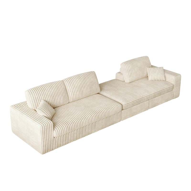 Corduroy Sleeper Sofa Bed L-shaped Sectional Sofa with Chaise, Living Room 2-in-1 Convertible Couch with Detachable Neck Pillows