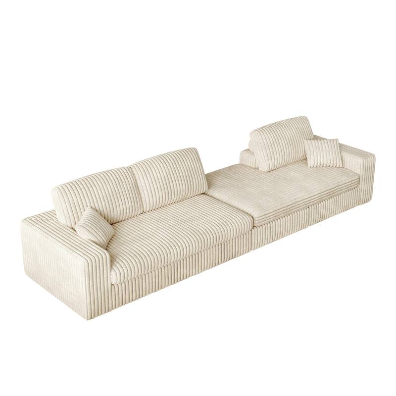 L-Shaped Sectional Sofa with Chaise Lounge, Corduroy Modular Foam Sofa, Upholstered Sofa with 2 Cushion & 2 Throw Pillows